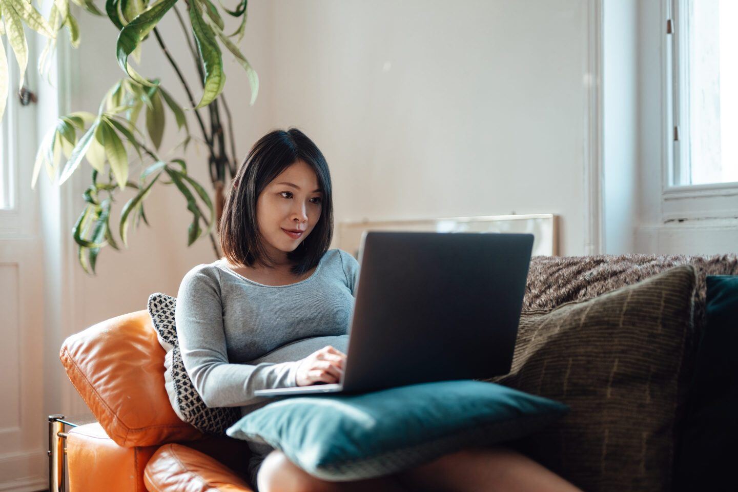 A woman working at a computer