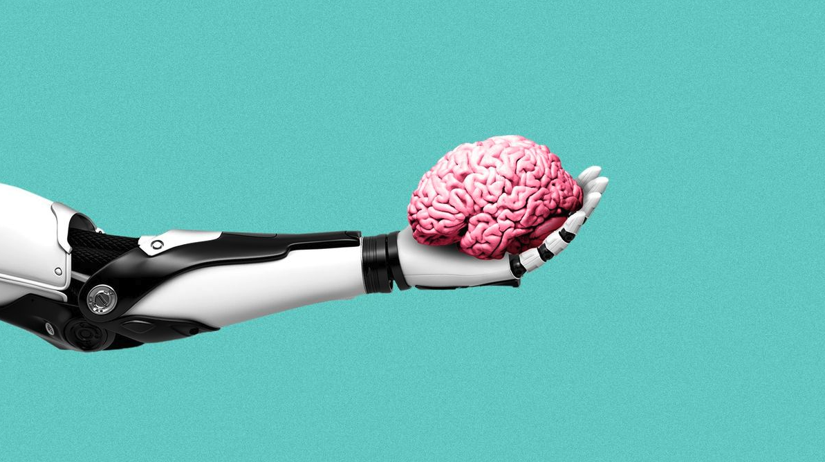 A robotic arm holding a brain